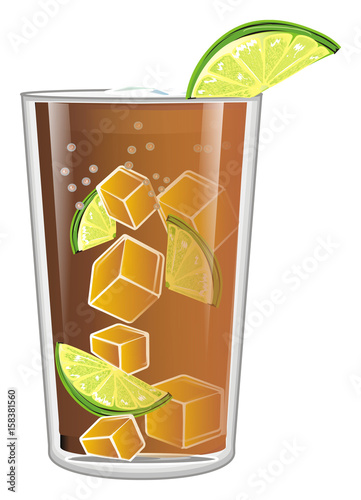 Cuba Libre Cuba Libre Sol Brown Ice Lime Green Rum Drink Alcohol Glass Cocktail Cartoon Stock Illustration Adobe Stock