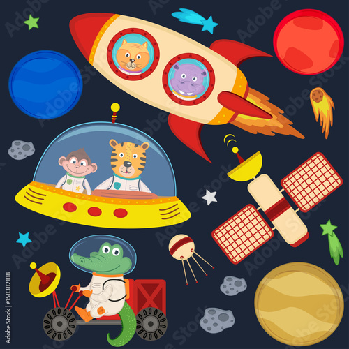 set of animals in space part 3 - vector illustration, eps
