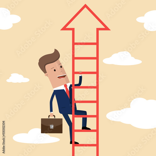 Businessman walks upstairs. Business concept. Vector illustration