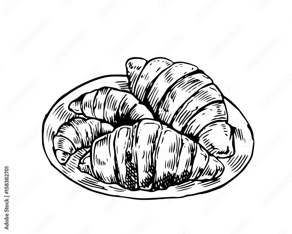Isolated Detail Vintage Hand Drawn Food Sketch Illustration - Croissant ...