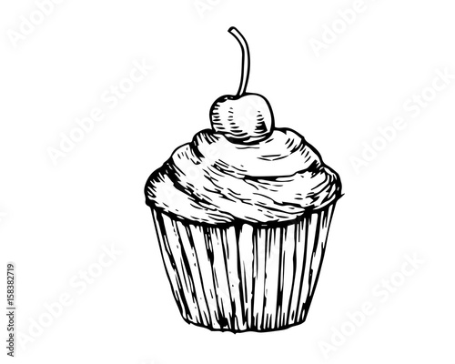 Isolated Detail Vintage Hand Drawn Food Sketch Illustration - Cupcake