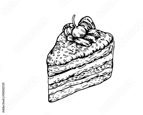 Isolated Detail Vintage Hand Drawn Food Sketch Illustration - Cake