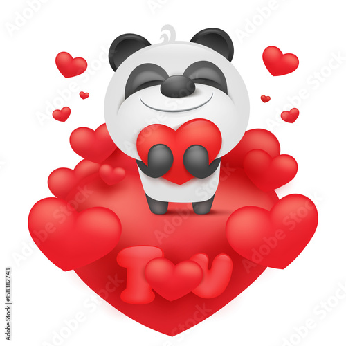 Valentine invitation card template with panda cartoon character holding red heart