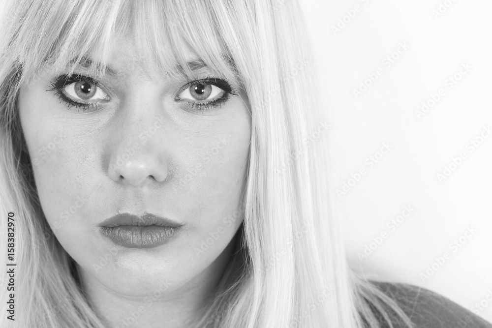 Black and white close up portrait of blonde girl Black and white close up portrait of blonde girl