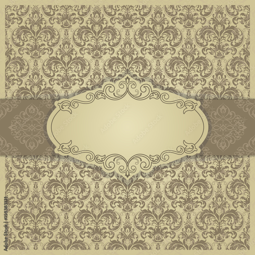 Vintage ornate cards in oriental style. Golden Eastern floral decor. Template frame for greeting card and wedding invitation. Ornate vector border and place for your text.