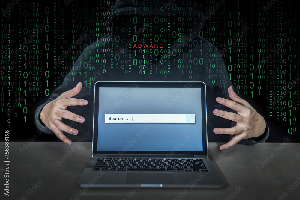 Hacker using adware fireball to control laptop computer using web