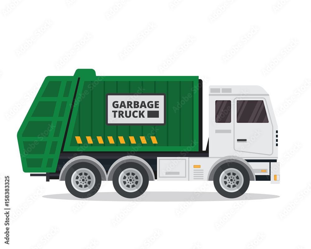 Modern Flat Isolated Garbage Truck Illustration