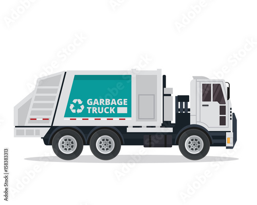 Modern Flat Isolated Garbage Truck Illustration