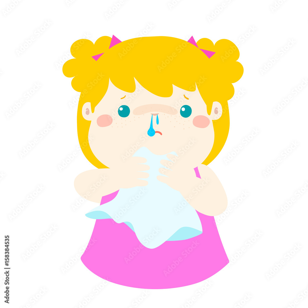 Sick girl runny nose vector. Sick girl runny nose vector.