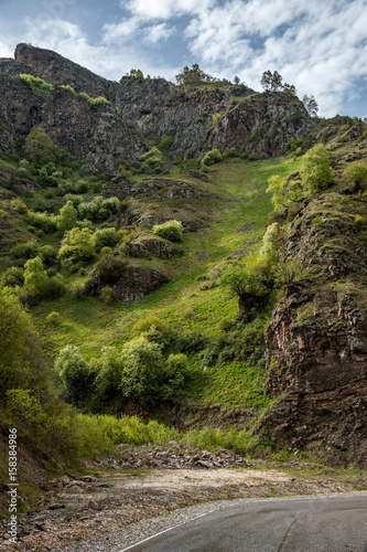Landscape asphalt road - serpentine in the Caucasus mountains