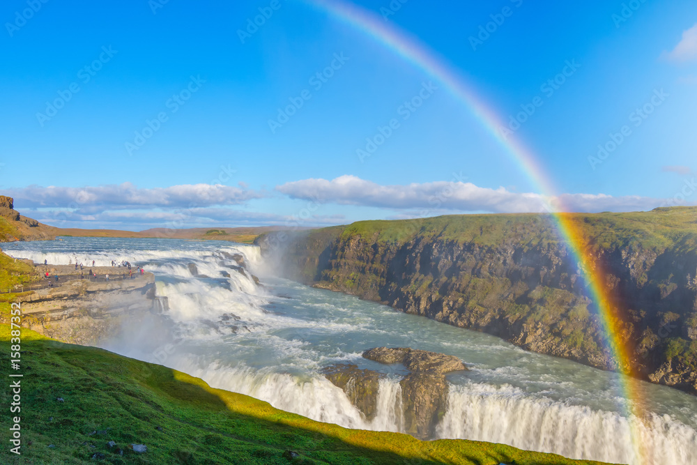 Fototapeta premium Amazing Gullfoss waterfall with rainbow, Iceland