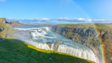 Amazing Gullfoss waterfall with rainbow, Iceland