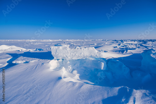 Tela Camp Barneo at the north pole snow plain snow cube pattern snowflakes lines clos
