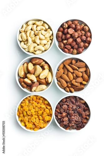 Various nuts and raisins.