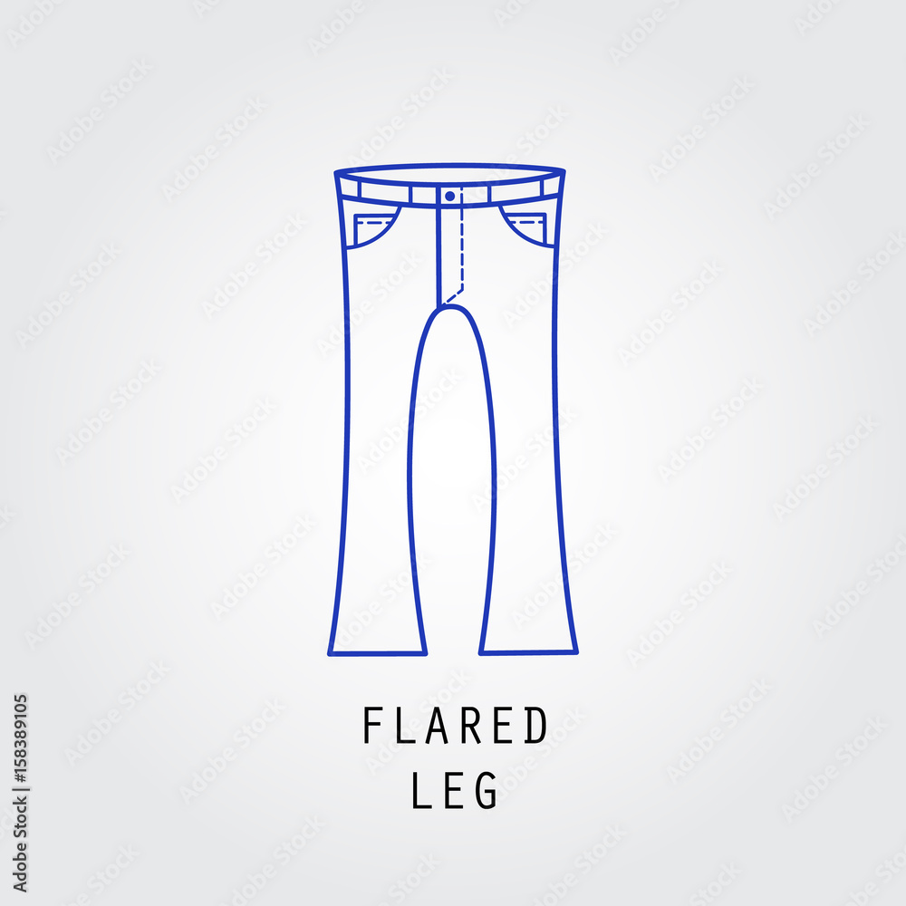 Denim fit icon. Type of trousers and jeans Flared Leg. Line vector icon silhouette.