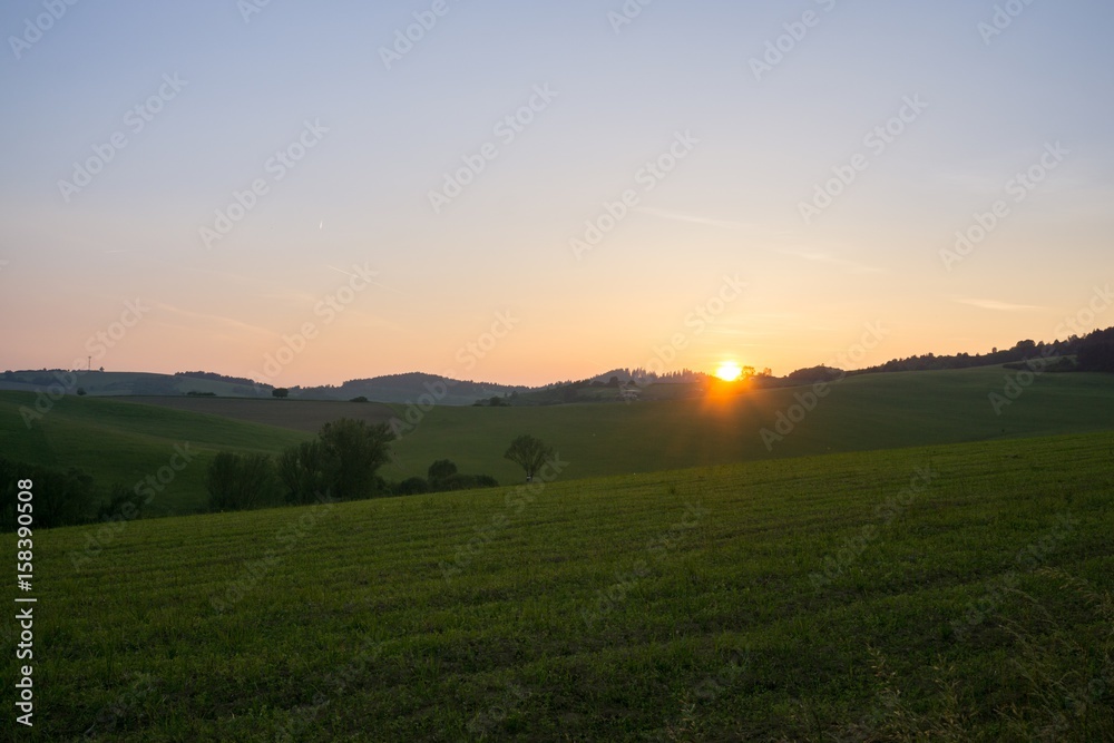 Sunrise and sunset over the hills and town. Slovakia Sunrise and sunset over the hills and town. Slovakia