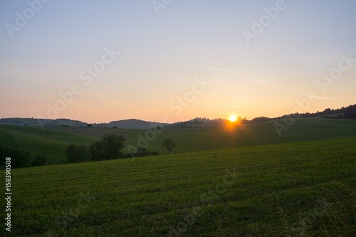 Sunrise and sunset over the hills and town. Slovakia