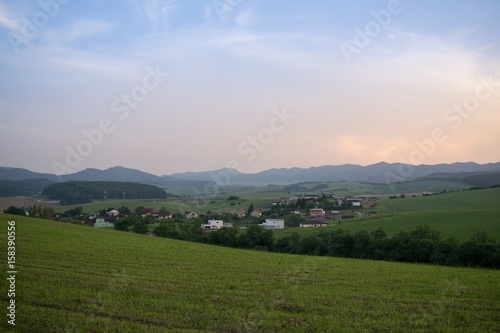Sunrise and sunset over the hills and town. Slovakia