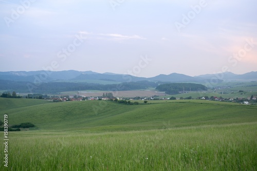 Sunrise and sunset over the hills and town. Slovakia