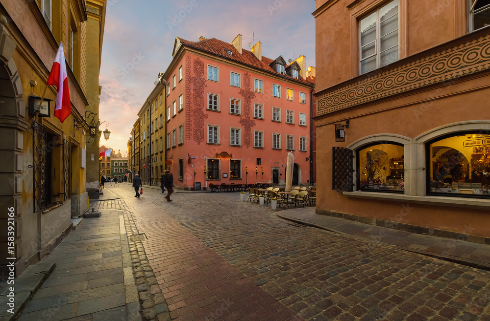 vintage street in the old town of Warsaw.