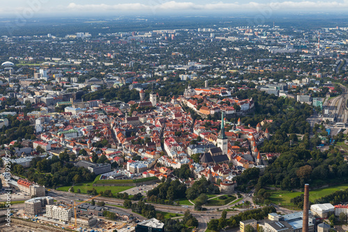 Fototapeta Naklejka Na Ścianę i Meble -  Scenic summer aerial shot of the Old Town in Tallinn, Estonia