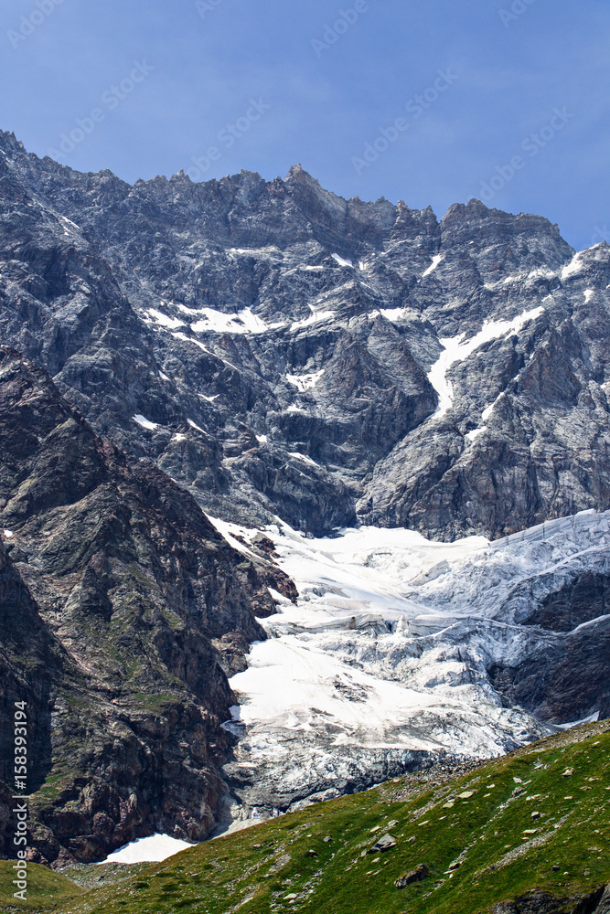 Glacier Alps Italy. View from Breuil-Cervinia near Matterhorn mount