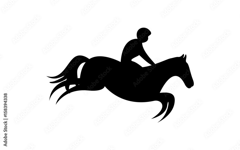 Simplified horse race. Equestrian sport. Silhouette of racing horse with jockey. Jumping. Third step. Simplified horse race. Equestrian sport. Silhouette of racing horse with jockey. Jumping. Third step.