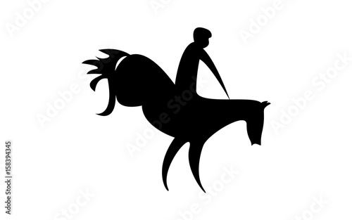 Simplified horse race.  Equestrian sport. Silhouette of racing horse with jockey. Jumping. Fourth step.