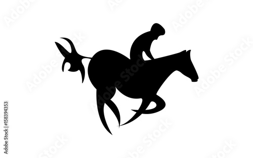 Simplified horse race. Equestrian sport. Silhouette of racing horse with jockey. Jumping. Fifth step.