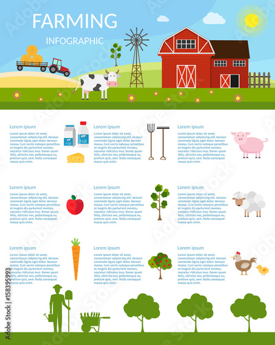 Big set infographics vector farm elements and ecology cartoon gardening background  © borodatch