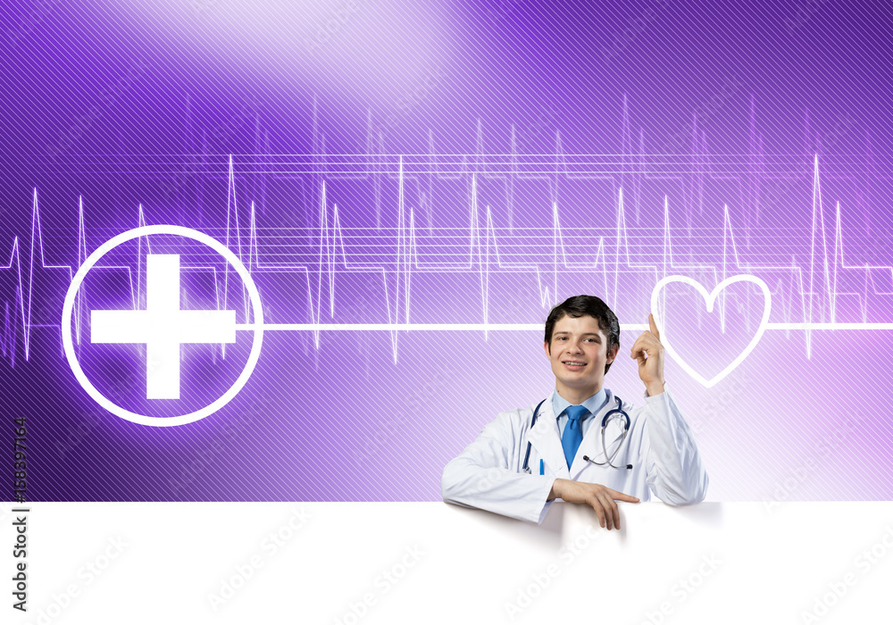Doctor with banner Doctor with banner