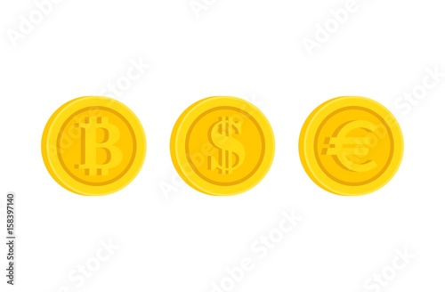 Bitcoin, Dollar, Euro icon sign icon set