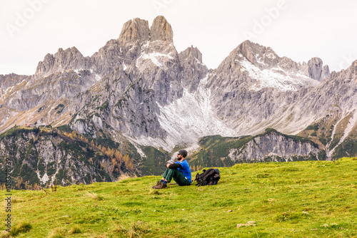 Active hiker enjoying the view. Alps Austria