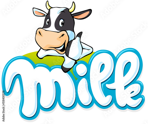 milk logo hand written with cow