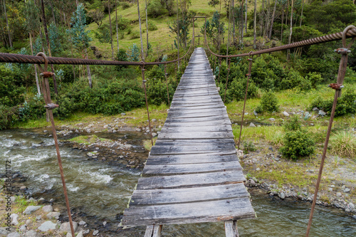 Fototapeta Naklejka Na Ścianę i Meble -  Suspension bridge over Toachi river near Quilotoa crater, Ecuador
