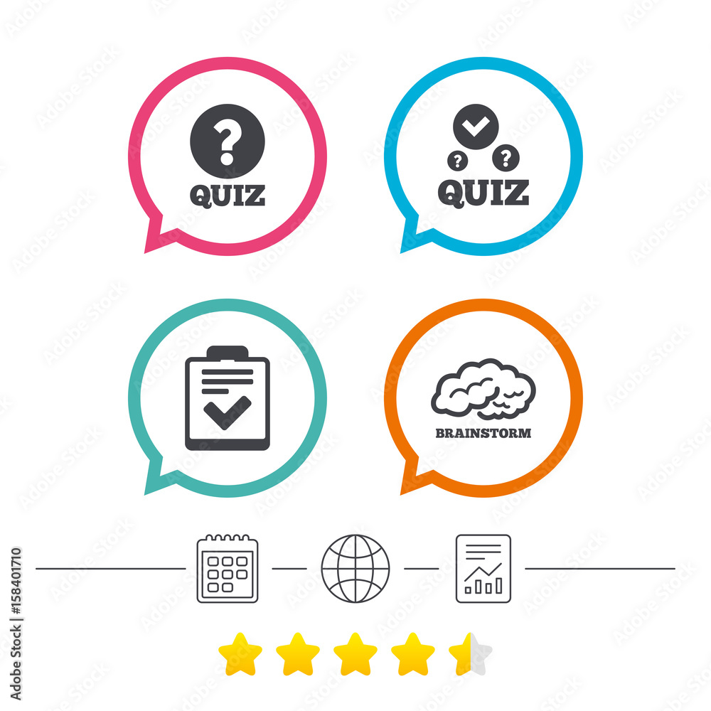 Fototapeta premium Quiz icons. Checklist and human brain symbols.