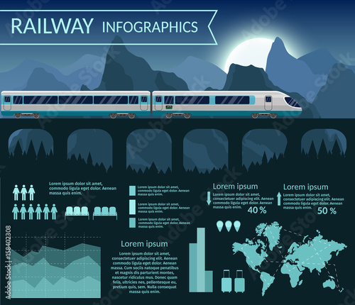 Railway train transportation infographic vector background
