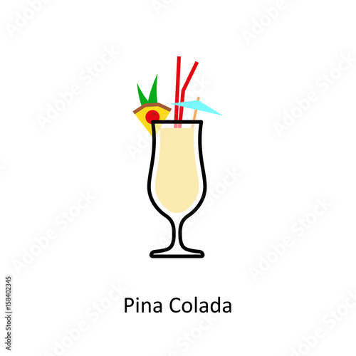 Pina Colada cocktail icon in flat style