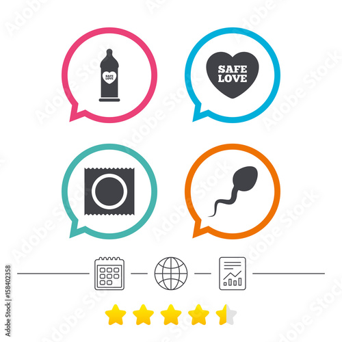 Safe sex love icons. Condom in package symbols.