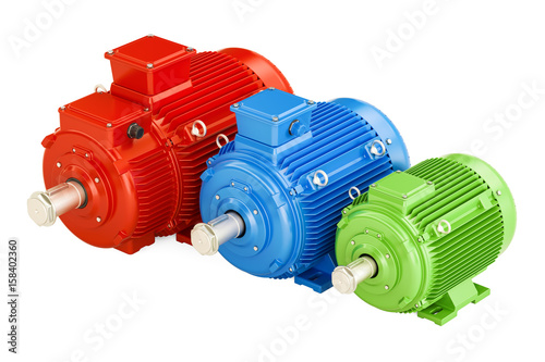 Set of industrial electric motors, 3D rendering