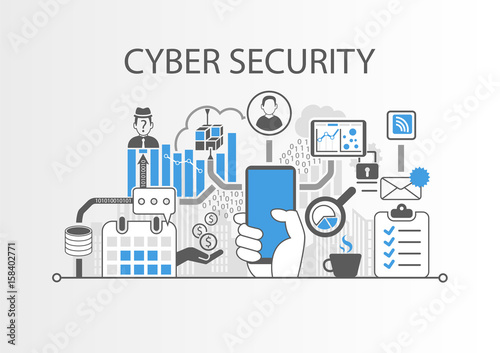 Cyber security concept as vector illustration with icons