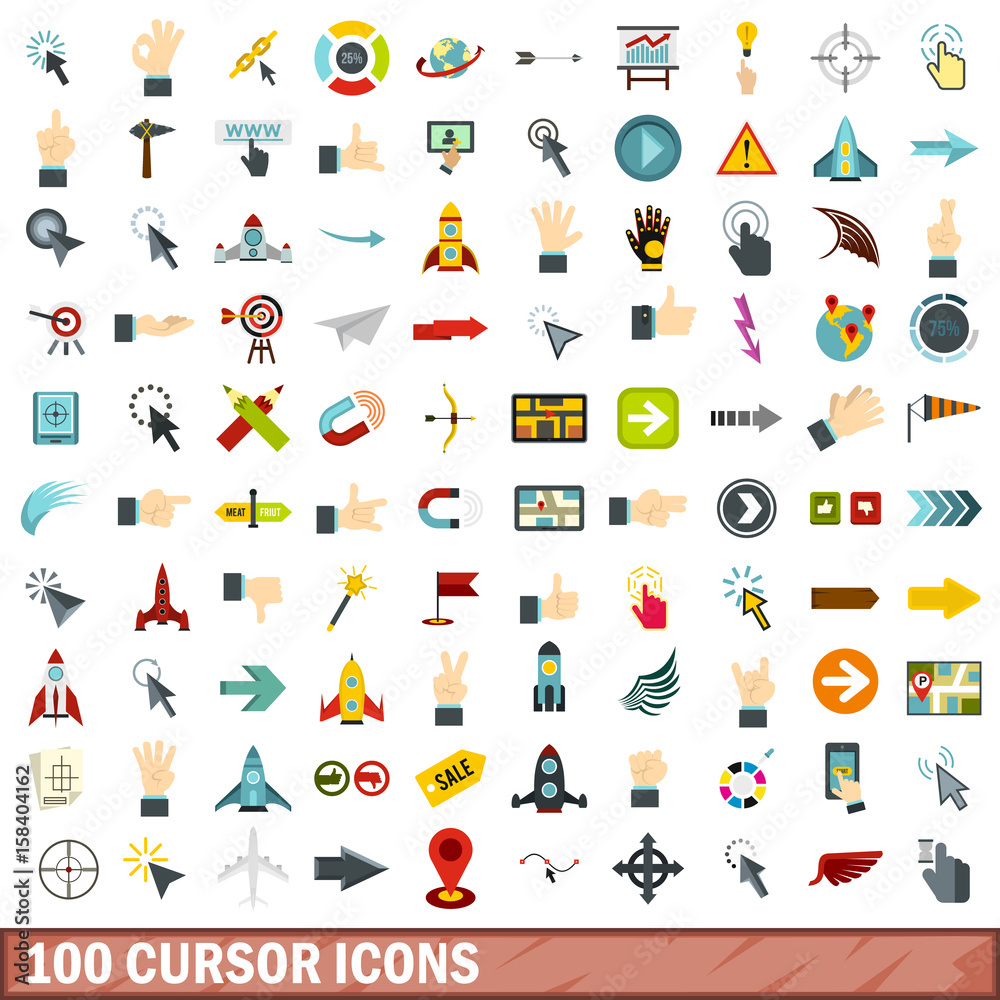 100 cursor icons set, flat style 100 cursor icons set, flat style