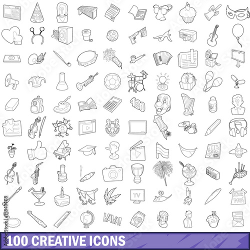100 creative icons set  outline style