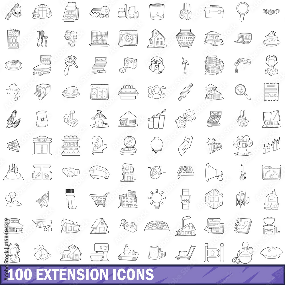 100 extension icons set, outline style