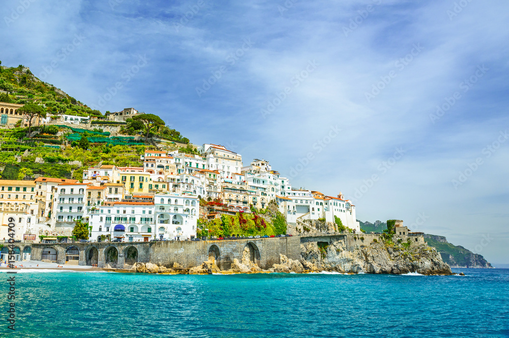view of Amalfi town on Amalfi coast, Campania, Italy