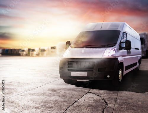 Fototapeta Transport truck ready to deliver packages. 3D rendering