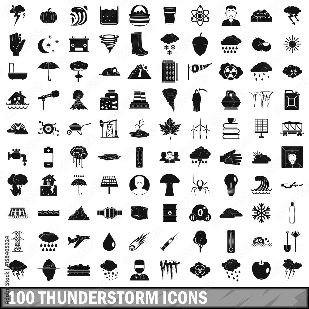 Obraz premium 100 thunderstorm icons set, simple style 