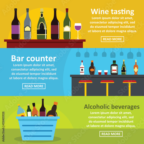 Wine tasting bar banner horizontal set, flat style