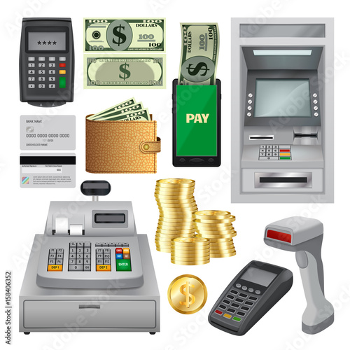 Money transactions mockup set, realistic style