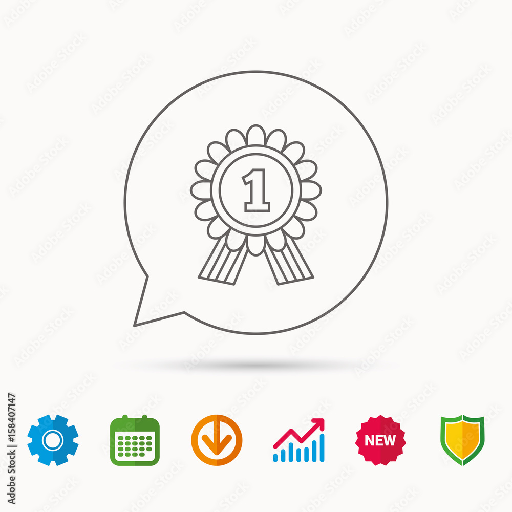 Obraz premium Gold medal award icon. First place sign. Winner symbol. Calendar, Graph chart and Cogwheel signs. Download and Shield web icons. Vector